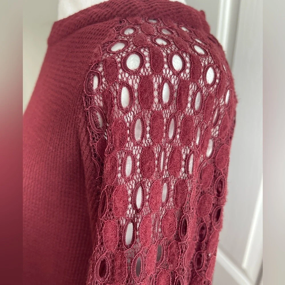 Burgundy Knit Sweater Tunic Lace Long Sleeves Back Zipper Closure Casual XXL